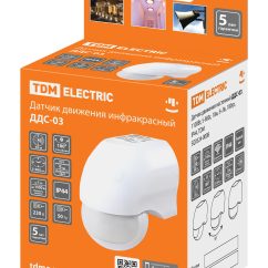 Датчик движения настенный ДДС-03 1100Вт, 5-720с, 10м, 5+Лк, 180гр, IP44, TDM
