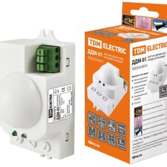 Датчик движения микроволновый ДДМ-01 5,8ГГц 1200Вт, 10-720с, 1-8м, 3+Лк, 120(сбоку)+360(сверху)гр IP20, TDM