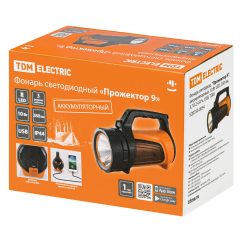 Фонарь светодиод. "Прожектор 9", аккумуляторный, 10 Вт LED, 350 лм, 3,7 В 2,4 А*ч, USB, TDM