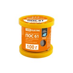 Припой ПОС 61, трубка с канифолью, ГОСТ 21931-76, Ø2 мм, 100 г, катушка, серия "Алмаз" TDM