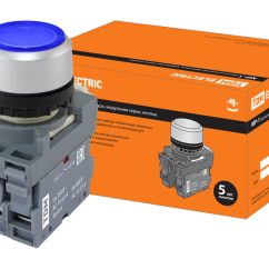 Кнопка MP1-21L(LED) в сборе d22мм/220В 1з+1р синяя TDM