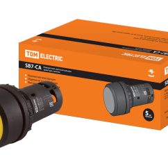 Кнопка SB7-CAL55 с фиксацией, 1НО+1НЗ, d22 мм, желтая, IP54 TDM
