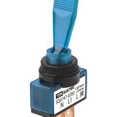 Выключатель-тумблер ASW-13D 1P 12В AC/DC 20А (3c) ON-OFF с фиксацией с синей LED подсветкой TDM