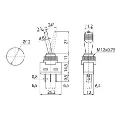 Выключатель-тумблер ASW-13D 1P 12В AC/DC 20А (3c) ON-OFF с фиксацией с зеленой LED подсветкой TDM